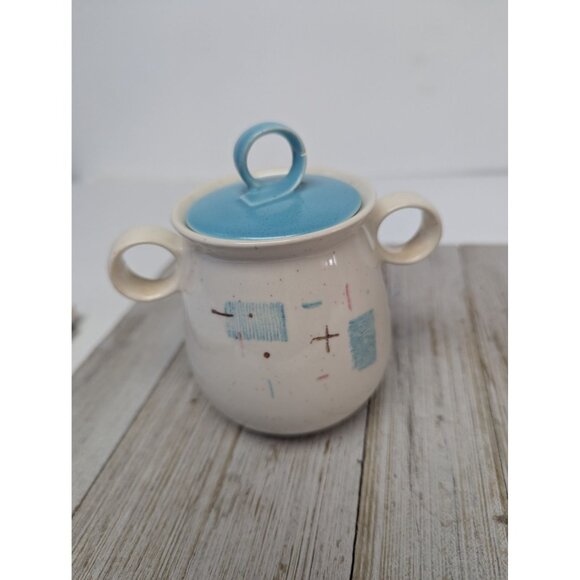 Vintage Set of Vernonware Metlox Heavenly Days Sugar Dish Creamer with Lid MCM - Picture 7 of 12